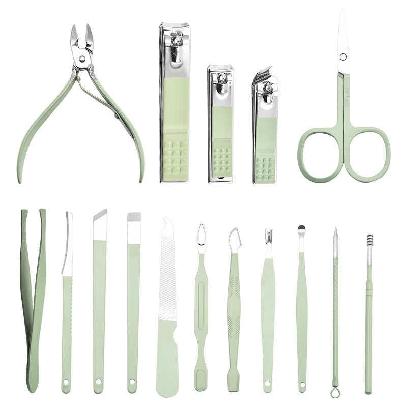 Kit 16 Pçs Cortador De Unhas Pedicure Tesoura Prego Conjunto De Ferramentas Em Aço Inoxidável Com Bolsa Dobráve