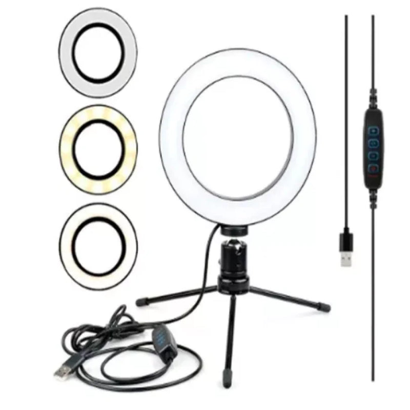 Ring Light De Mesa Iluminador De Led Tripé 6 Polegadas 16cm