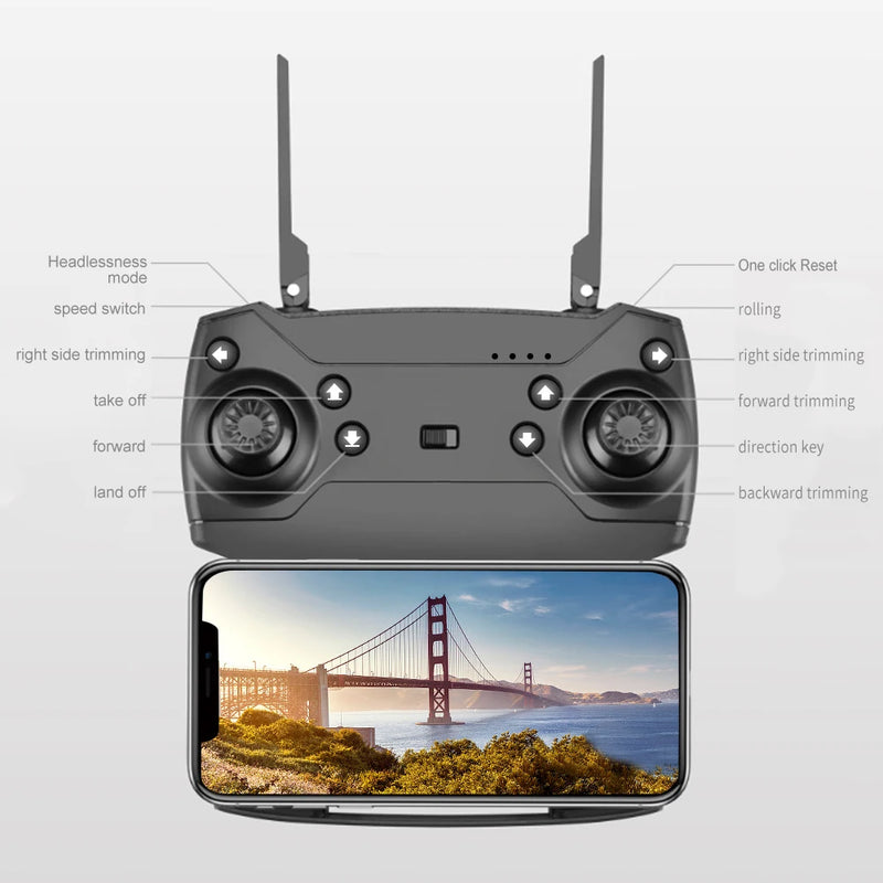 Novo drone profissional e88 wifi fpv grande angular hd 4k 1080p câmera altura segurar dobrável quadcopter presentes das crianças brinquedos