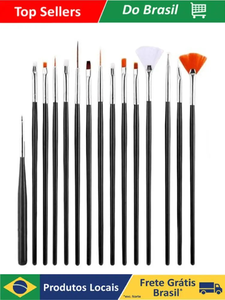 Kit 15 Pincéis Decoração Unhas Nail Art Pincel Profissional