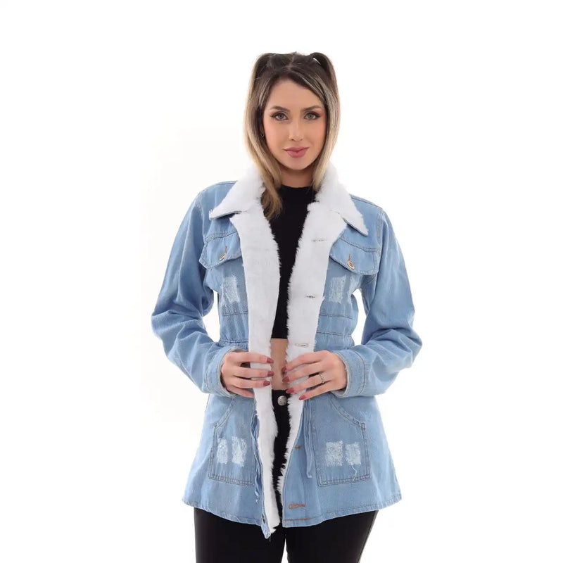 Jaqueta Parka Lavagem Clara Tendência Com Pelinhos Tipo Pelúcia Moda Fashion Outono Inverno