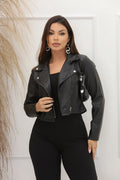Jaqueta Blusa Bomber Feminina Couro Fake Sintético Pu Zíper Motociclista Casual Elegante Frio Inverno