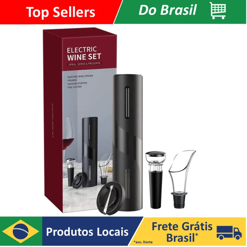 Kit Saca Rolhas Automático Abridor De Vinho Garrafa