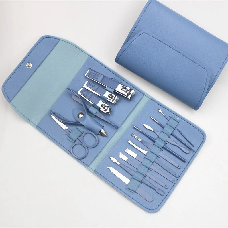 Kit 16 Pçs Cortador De Unhas Pedicure Tesoura Prego Conjunto De Ferramentas Em Aço Inoxidável Com Bolsa Dobráve