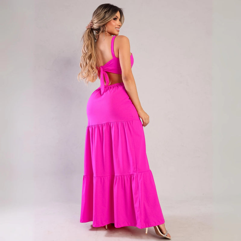 Vestido Longo Alcinha Abertura Nas Costas Moda Blogueira Tendencia