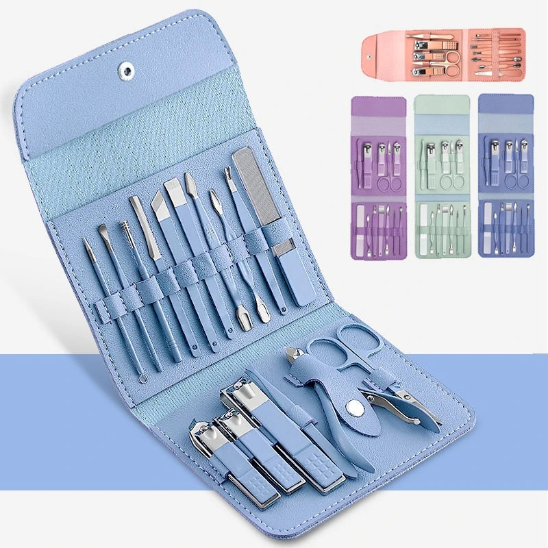 Kit 16 Pçs Cortador De Unhas Pedicure Tesoura Prego Conjunto De Ferramentas Em Aço Inoxidável Com Bolsa Dobráve