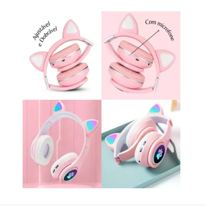Fone Gatinho Sem Fio com Led Infantil Boy Girl Toy