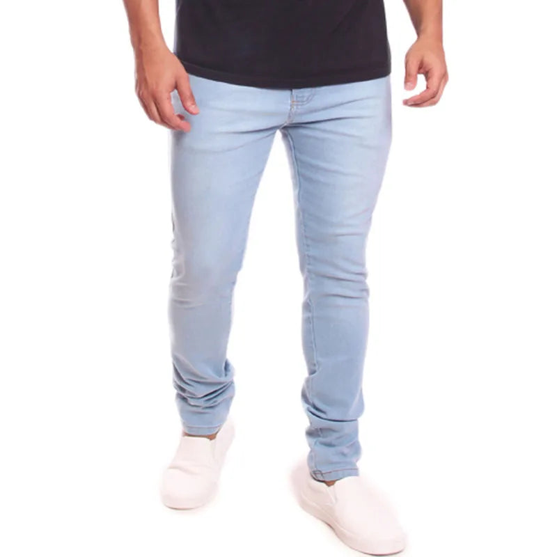Calça masculina skinny lisa jeans clara com lycra sem rasgada Ref: 0110