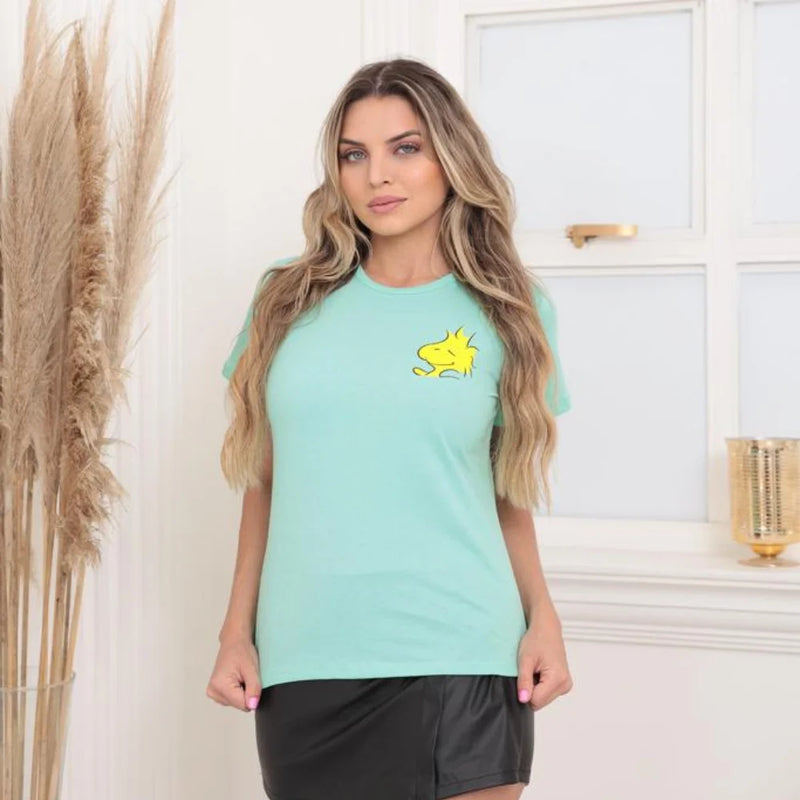Camiseta Feminina 100% Algodão T-shirt Woodstock Estampada Baby Look Blusa Blusinha
