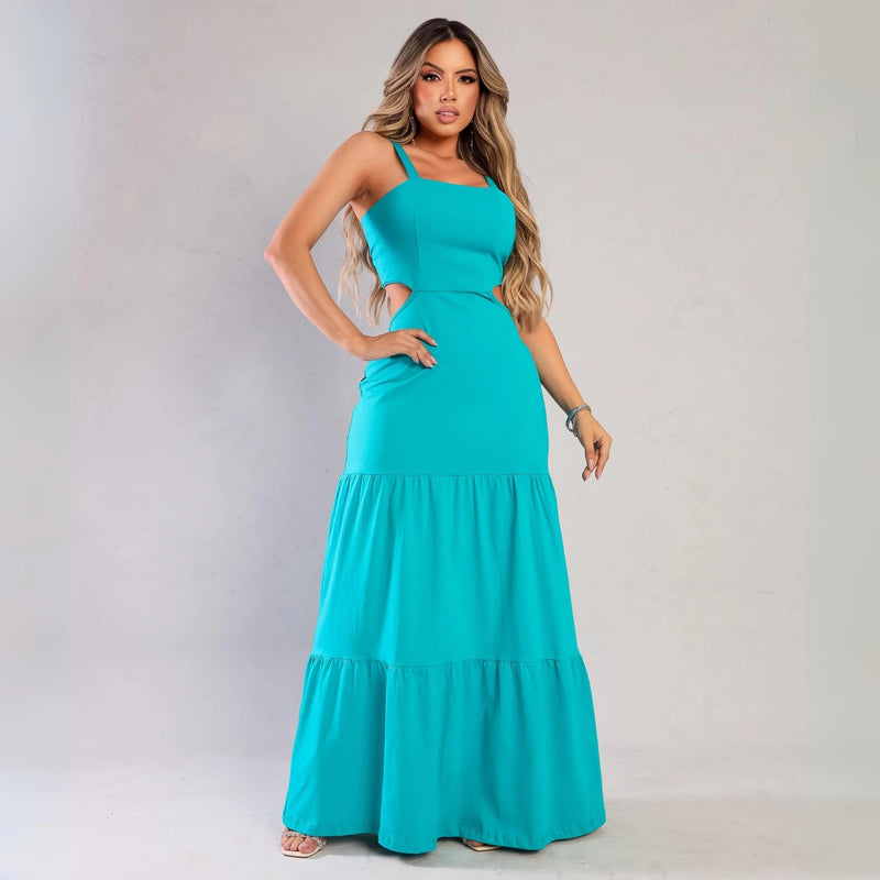Vestido Longo Alcinha Abertura Nas Costas Moda Blogueira Tendencia