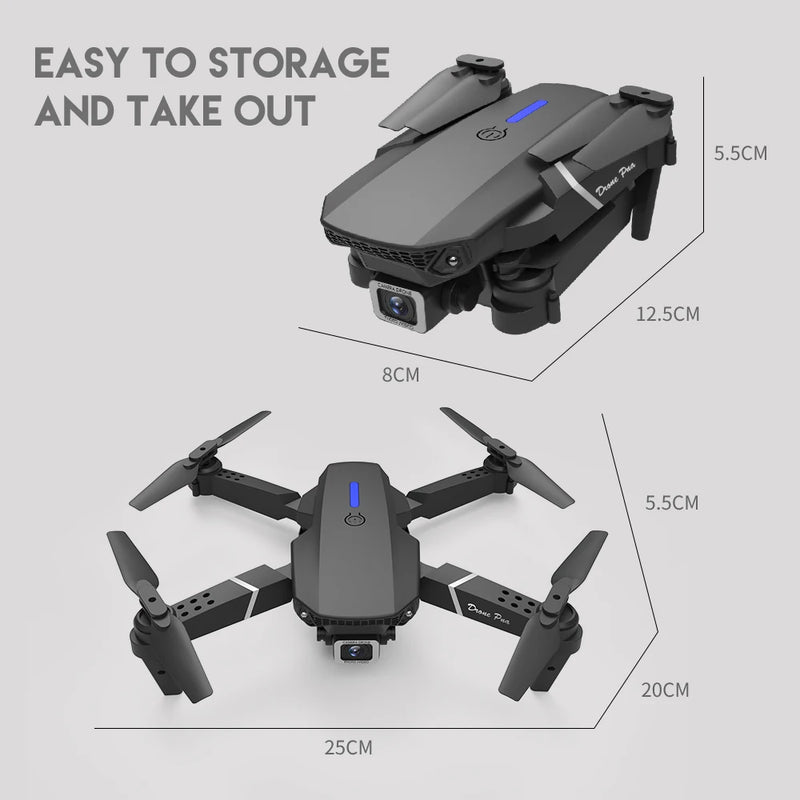 Novo drone profissional e88 wifi fpv grande angular hd 4k 1080p câmera altura segurar dobrável quadcopter presentes das crianças brinquedos