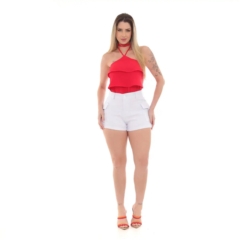 Mulheres's Cintura Belt Carga Shorts, Cintura Belt, Modelo Vestuário