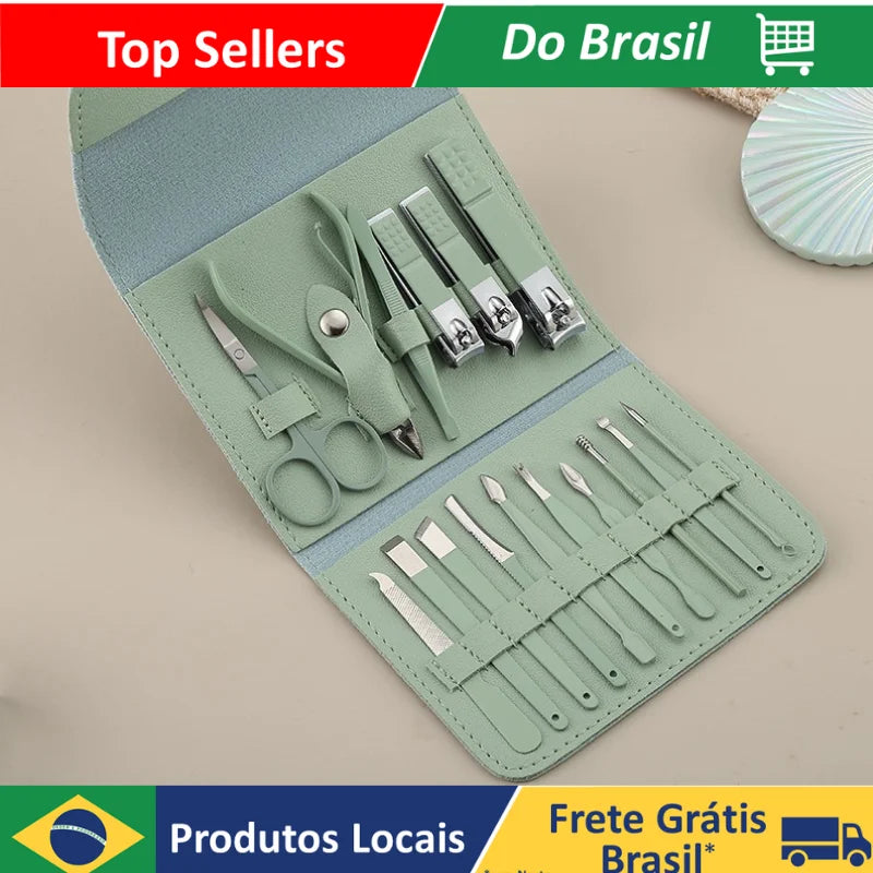 Kit 16 Pçs Cortador De Unhas Pedicure Tesoura Prego Conjunto De Ferramentas Em Aço Inoxidável Com Bolsa Dobráve