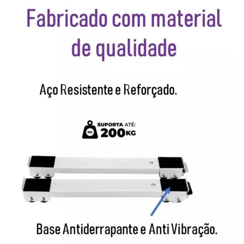 Suporte Base C/ Rodinhas Ajustável Máquina Lavar, Fogão E Móveis 200kg