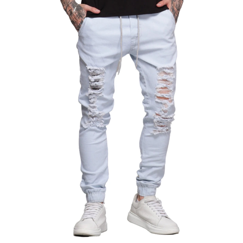 Calça Jogger Masculina Destroyed Délavé Com Cordão Premium