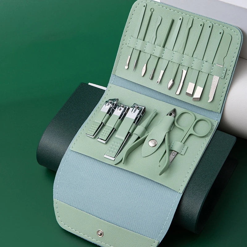 Kit 16 Pçs Cortador De Unhas Pedicure Tesoura Prego Conjunto De Ferramentas Em Aço Inoxidável Com Bolsa Dobráve