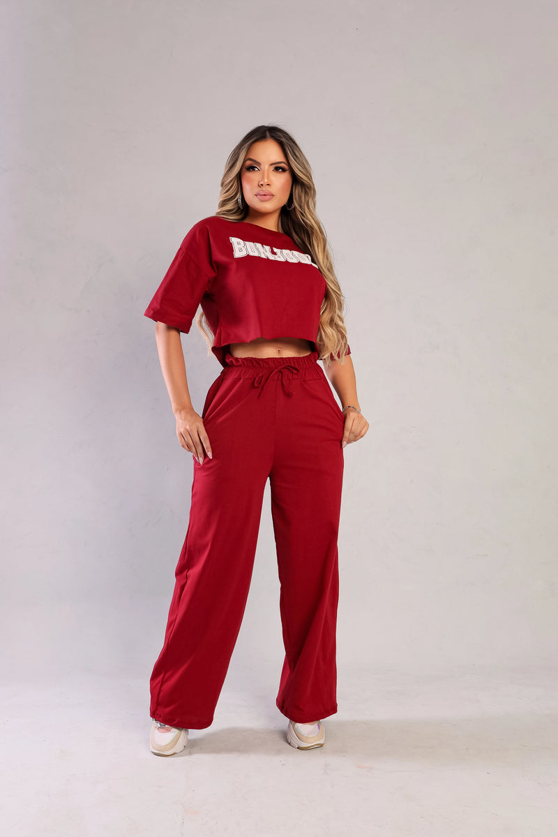 Conjunto Longo Calça Pantalona Cropped Tendência Moda Luxo