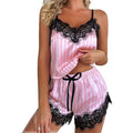 Conjunto de pijama feminino de duas peças com decote em V sexy com suspensório de renda conjunto de pijama sexy sem mangas casual feminino