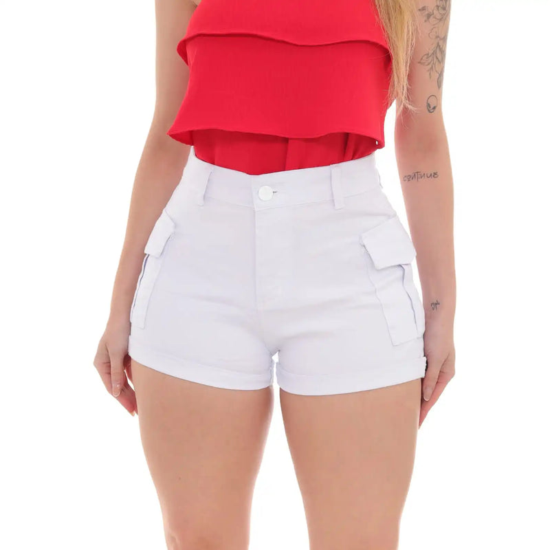 Mulheres's Cintura Belt Carga Shorts, Cintura Belt, Modelo Vestuário