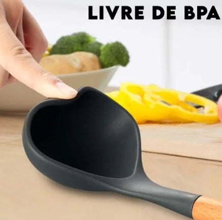 Silicone Colher Kit para Cozinha, BPA Antiferrugem, Madeira Conjunto de Utensílios De Cozinha, Jogo, 12 Peças