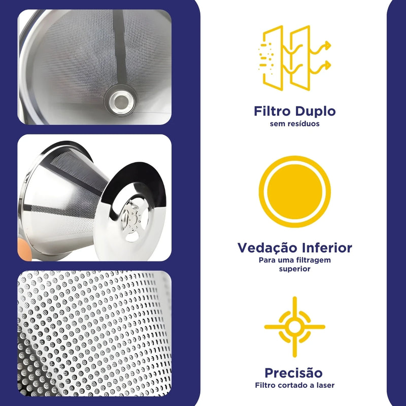 Coador Filtro De Café 103 Inox  -  Coador de Café Grande Sem Uso De Papel - Nybc