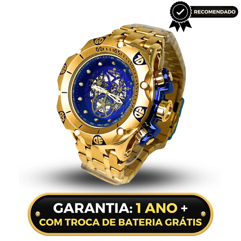 Relógio Invicta Venom Hybrid Skeleton Masculino Dourado Banhado a Ouro 18k A Prova D'água +2 Brindes