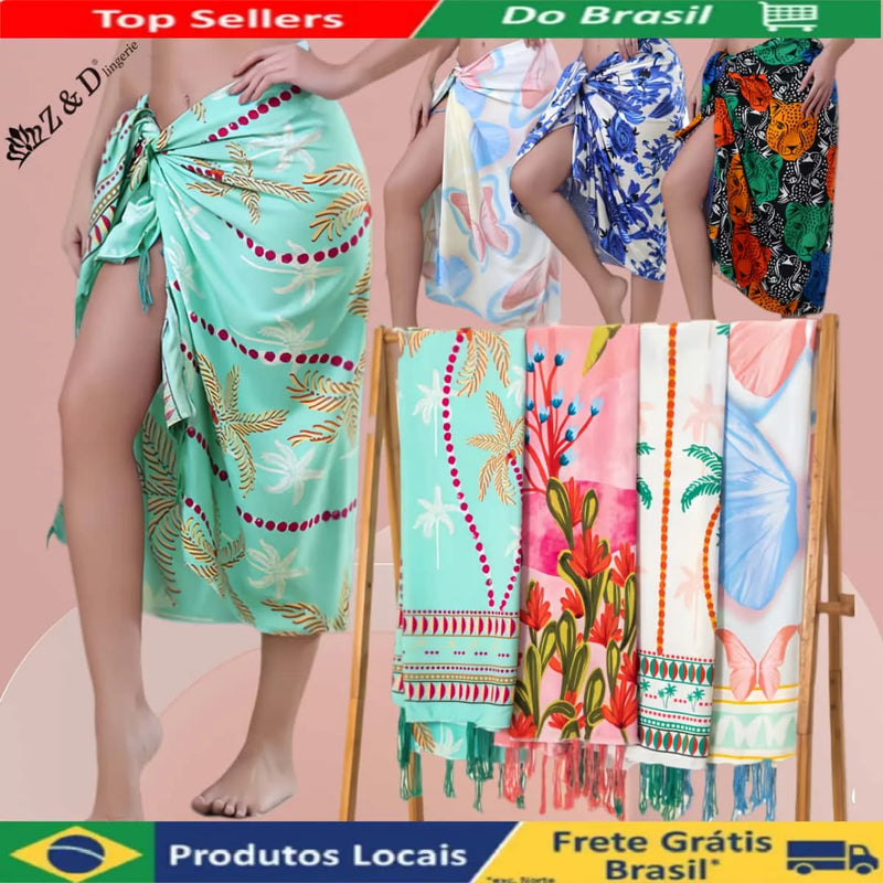 Saída de Praia Pareô Estilo Canga Estampada Tamanho 170cm/110cm