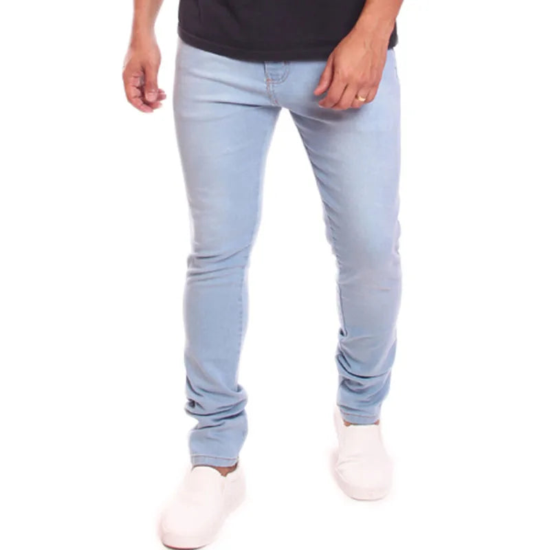 Calça masculina skinny lisa jeans clara com lycra sem rasgada Ref: 0110