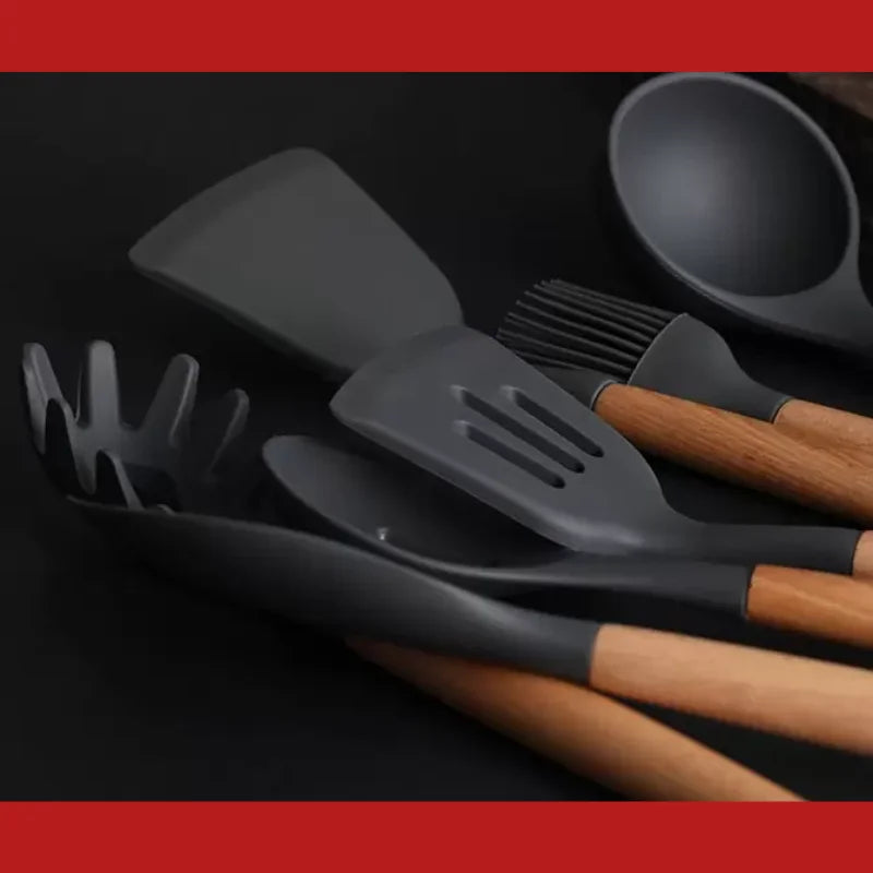 SKYTUR KIT Cozinha Conjunto com 12 peças Jogo de Utensilio Culinário cabo de Madeira Antiaderente Envio Rápido para todo Brasil
