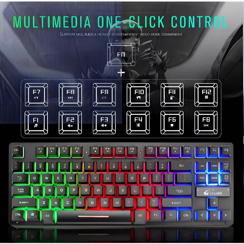 Teclado Gamer Semi-mecânico Rgb Anti-ghosting com led coloridas e 87 teclas com fio