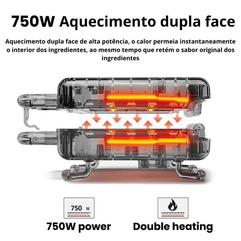 Placa elétrica do cachorro-quente, Sanduiche Maker, 750W, Crepeira