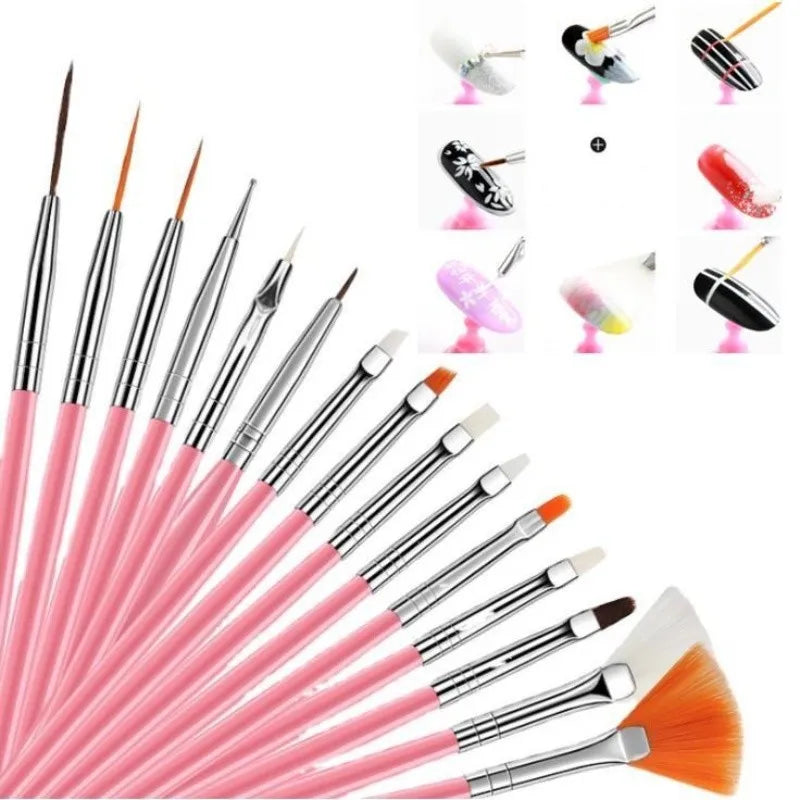 Kit 15 Pincéis Decoração Unhas Nail Art Pincel Profissional