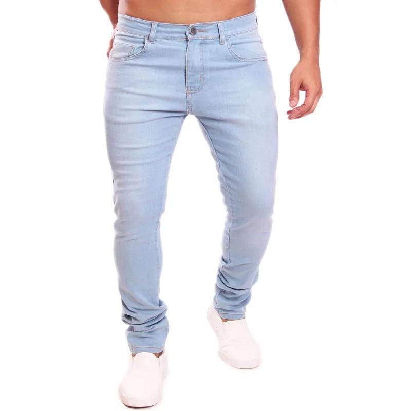 Calça masculina skinny lisa jeans clara com lycra sem rasgada Ref: 0110