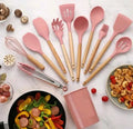 Silicone Colher Kit para Cozinha, BPA Antiferrugem, Madeira Conjunto de Utensílios De Cozinha, Jogo, 12 Peças