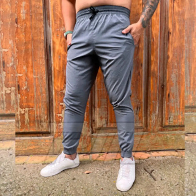 Calça esportiva fina de seda de gelo masculina, estilo solto, calça casual seca rápida, longa respirável,alta elasticidade,verão