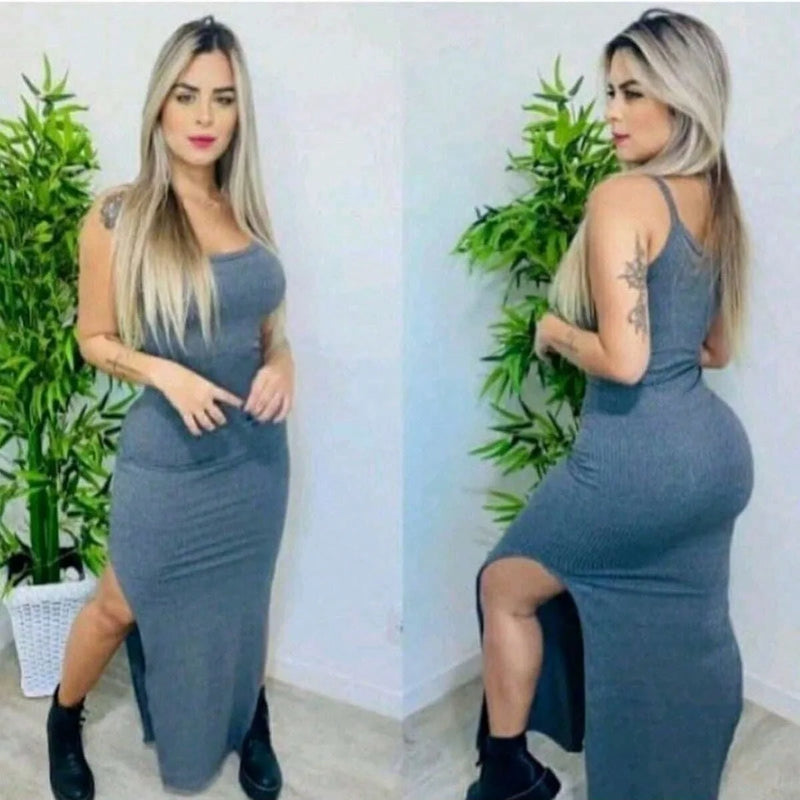A-Lows A&L Vestido Feminino Longo de Alcinha Malha Canelada