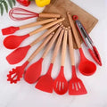 Silicone Colher Kit para Cozinha, BPA Antiferrugem, Madeira Conjunto de Utensílios De Cozinha, Jogo, 12 Peças