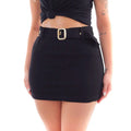 Mini Saia Preta Sarja Feminina Curta Com Cinto Detalhes em Puídos Cintura Alta Black Com Bolsos Laterais