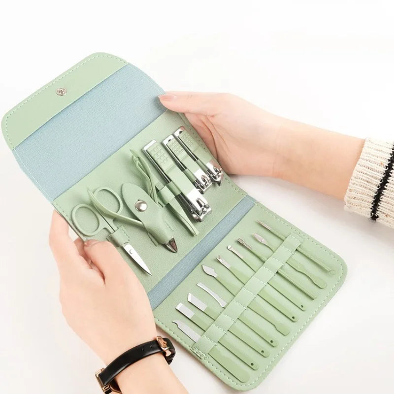 Kit 16 Pçs Cortador De Unhas Pedicure Tesoura Prego Conjunto De Ferramentas Em Aço Inoxidável Com Bolsa Dobráve
