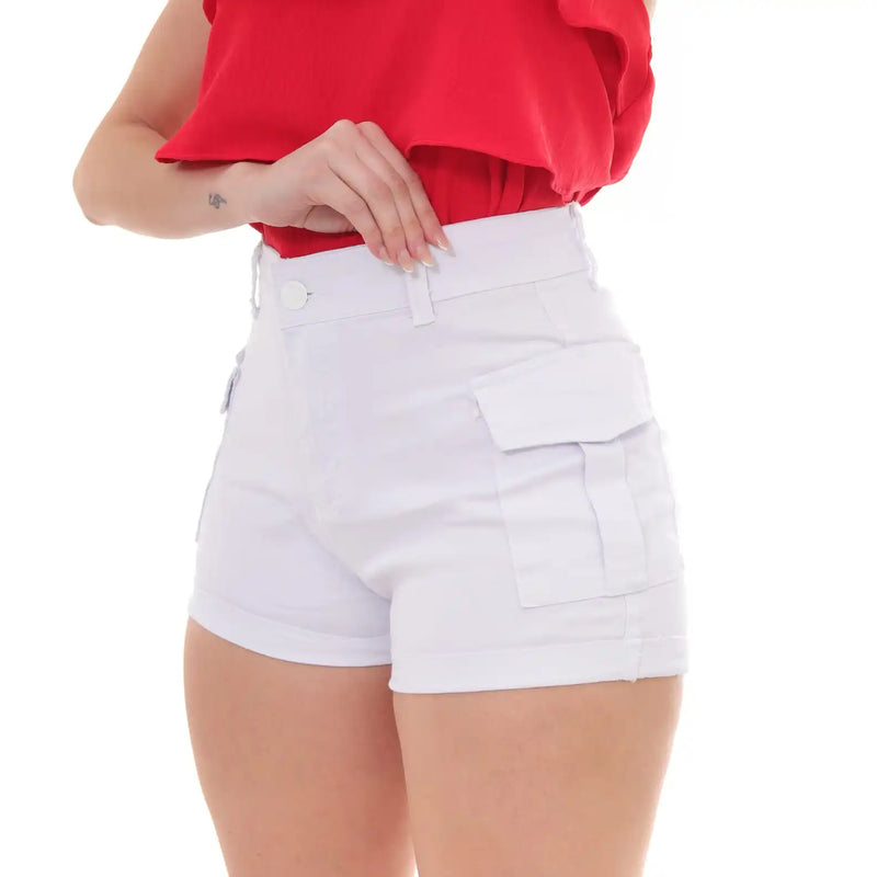 Mulheres's Cintura Belt Carga Shorts, Cintura Belt, Modelo Vestuário