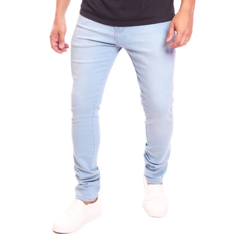 Calça masculina skinny lisa jeans clara com lycra sem rasgada Ref: 0110