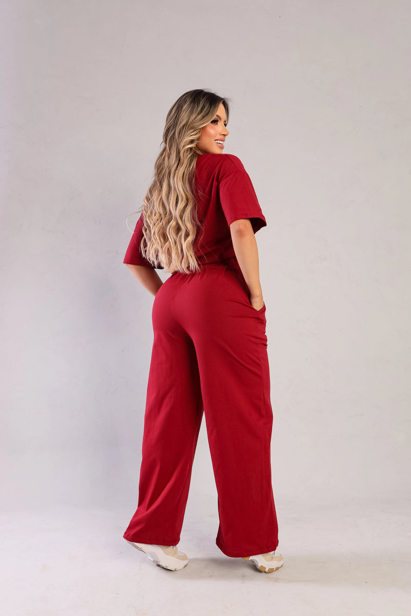 Conjunto Longo Calça Pantalona Cropped Tendência Moda Luxo