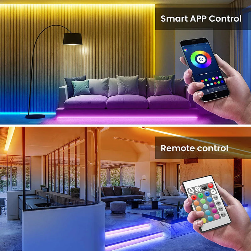 USB Bluetooth LED Strip Light, luzes RGB, lâmpada flexível, fita, auto-adesivo, TV, diodo de mesa, 5050 SMD, 5V