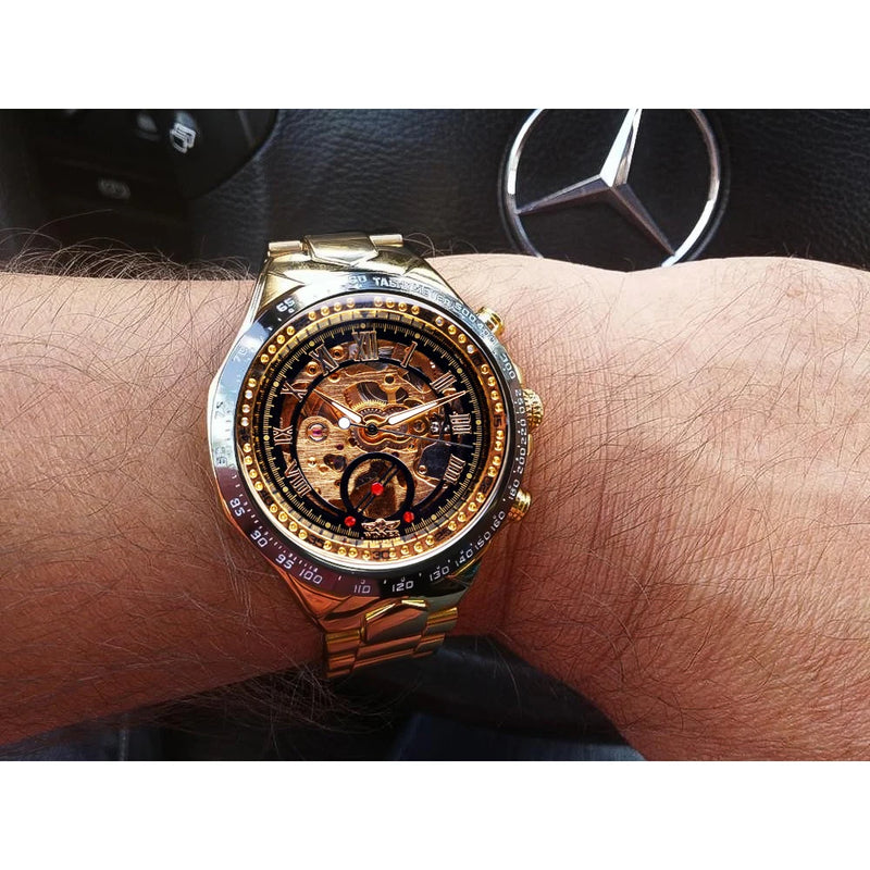 Vencedor mecânico esporte design moldura relógio de moda dos homens relógios topo marca luxo montre homme relógio masculino esqueleto automático