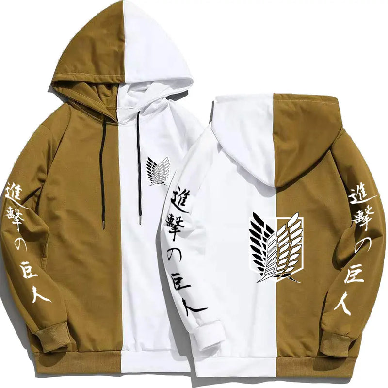 2025 japão anime ataque em titã impressão moletom com capuz masculino retalhos roupas finas hip hop streetwear topos