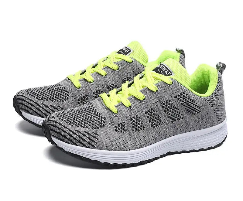 Mulheres sapatos casuais moda respirável andando malha sapatos planos tênis feminino 2021 ginásio sapatos vulcanizados branco calçado feminino