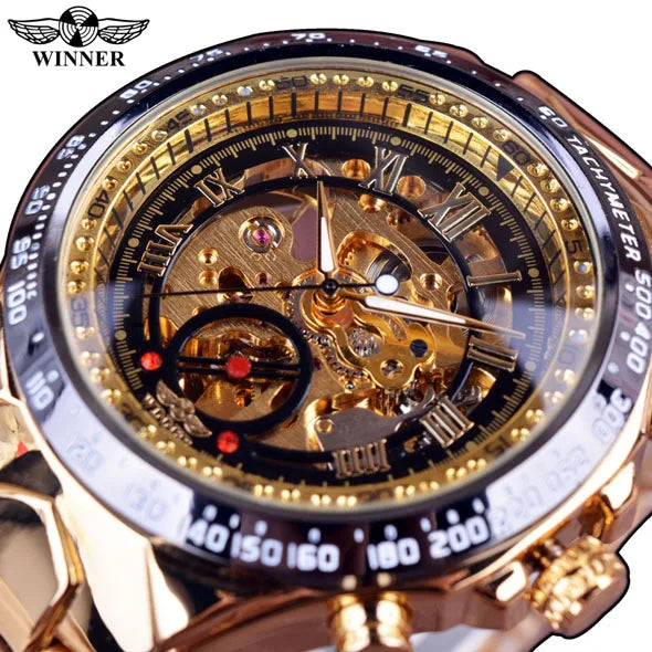 Vencedor mecânico esporte design moldura relógio de moda dos homens relógios topo marca luxo montre homme relógio masculino esqueleto automático