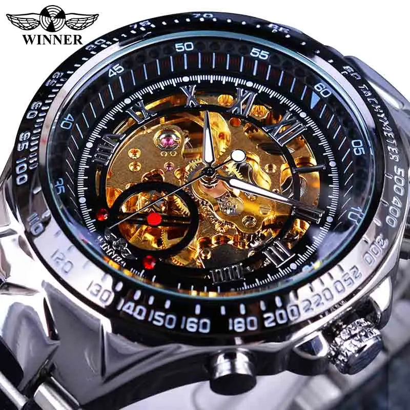 Vencedor mecânico esporte design moldura relógio de moda dos homens relógios topo marca luxo montre homme relógio masculino esqueleto automático
