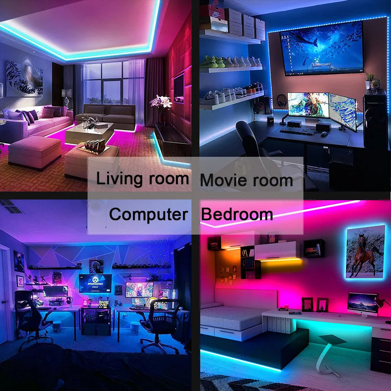 USB Bluetooth LED Strip Light, luzes RGB, lâmpada flexível, fita, auto-adesivo, TV, diodo de mesa, 5050 SMD, 5V