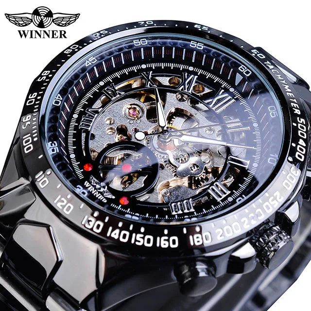 Vencedor mecânico esporte design moldura relógio de moda dos homens relógios topo marca luxo montre homme relógio masculino esqueleto automático